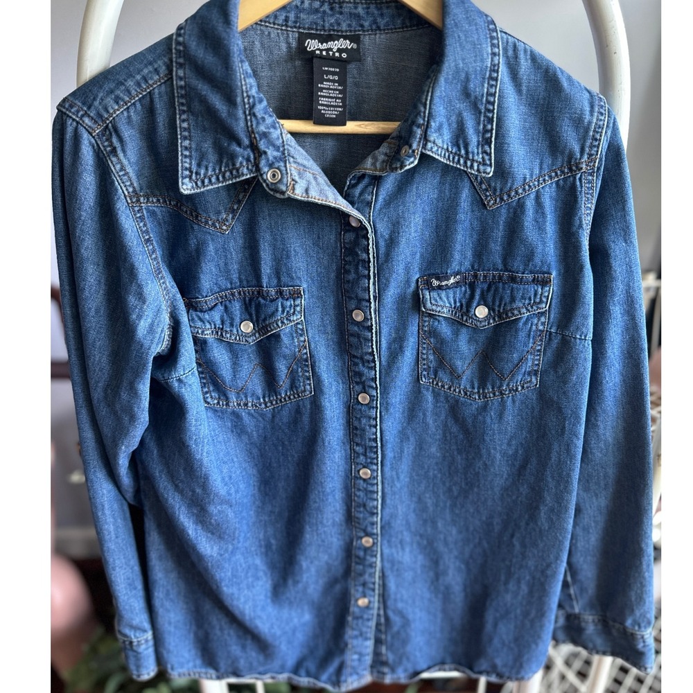 Wrangler Blue Denim Button-Down Western Shirt